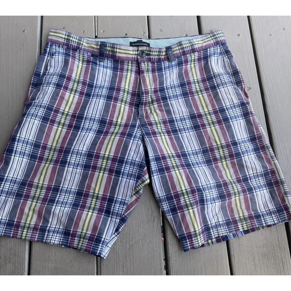 BANANA REPUBLIC Men's Plaid Shorts Summer Fun 100% Cotton Size 36